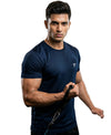 T.T. Men Dri-Fit Polyester Dot- Knit Fabric Round Neck Tees Navy