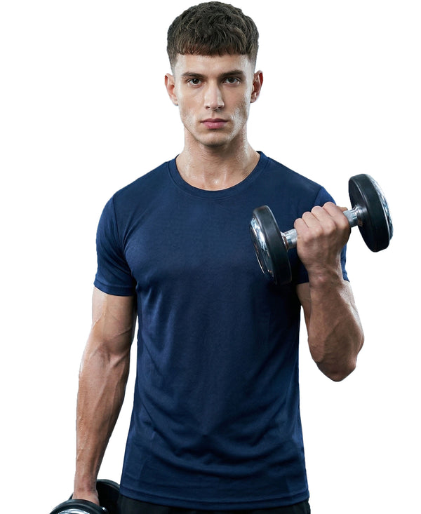 T.T. Men Dri-Fit Polyester Dot- Knit Fabric Round Neck TeesBlue
