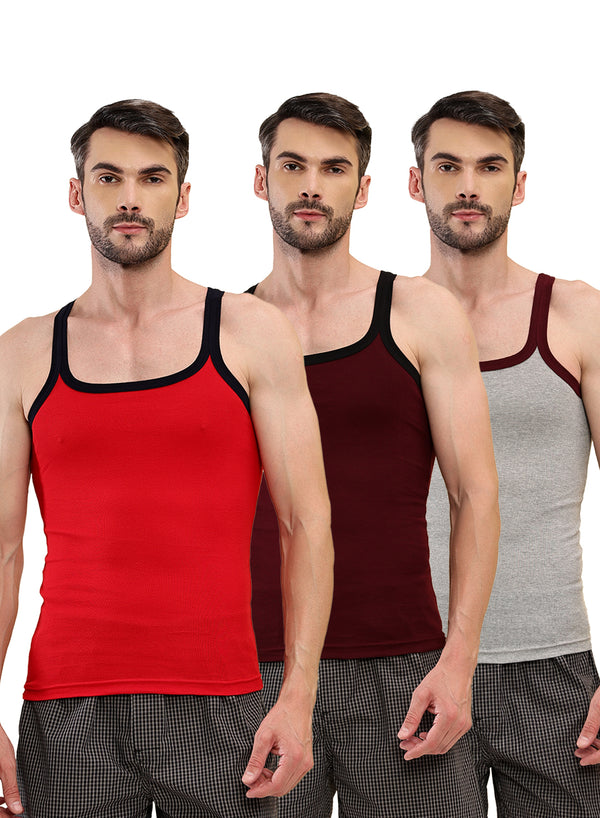 T.T. Men|Desire Premium|Pure Cotton|Rib Gym Vest|Breathable, Soft & Stretchable Innerwear For Men | Gym, Sports & Daily Wear|Pack Of 3|Grey,Maroon,Red
