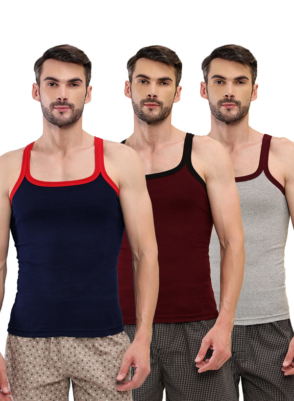 T.T. Men|Desire Premium|Pure Cotton|Rib Gym Vest|Breathable, Soft & Stretchable Innerwear For Men | Gym, Sports & Daily Wear|Pack Of 3|Grey,Maroon,Navy