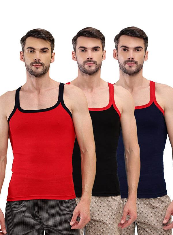 T.T. Men|Desire Premium|Pure Cotton|Rib Gym Vest|Breathable, Soft & Stretchable Innerwear For Men | Gym, Sports & Daily Wear|Pack Of 3|Black,Navy,Red