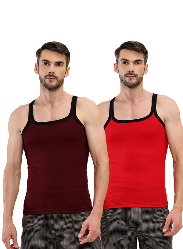 T.T. Men|Desire Premium|Pure Cotton|Rib Gym Vest|Breathable, Soft & Stretchable Innerwear For Men | Gym, Sports & Daily Wear|Pack Of 2|Maroon,Red
