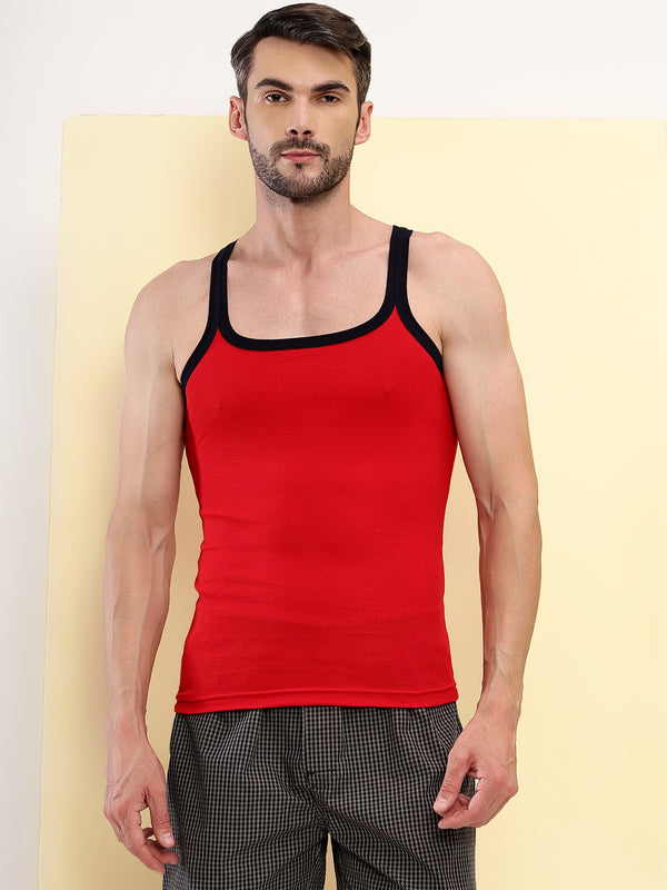 T.T. Men|Desire Premium|Pure Cotton|Rib Gym Vest|Breathable, Soft & Stretchable Innerwear For Men | Gym, Sports & Daily Wear|Pack Of 2|Black,Red