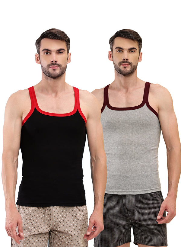 T.T. Men|Desire Premium|Pure Cotton|Rib Gym Vest|Breathable, Soft & Stretchable Innerwear For Men | Gym, Sports & Daily Wear|Pack Of 2|Black,Grey