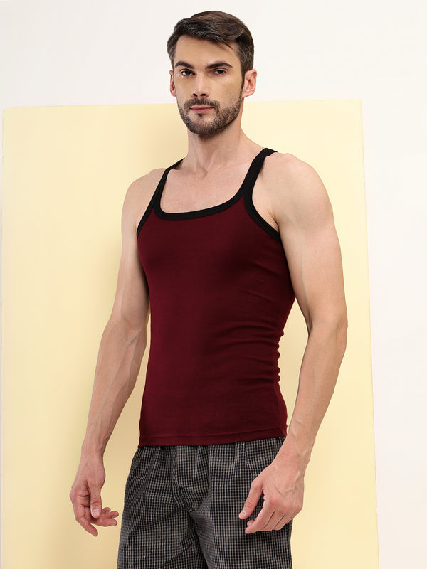 T.T. Men|Desire Premium Gym Vest|Pure Cotton|Rib Fabric|Moisture-Wicking, Breathable & Stretchable Sleeveless Undershirt| Ideal For Gym, Sports & Daily Wear|Pack Of 1|Maroon