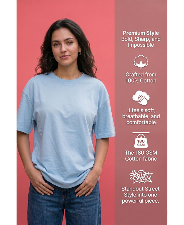 T.T. Women Oversized Fit Cotton Round Neck Tees Blue