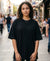 T.T. Women Oversized Fit Cotton Round Neck Tees Black