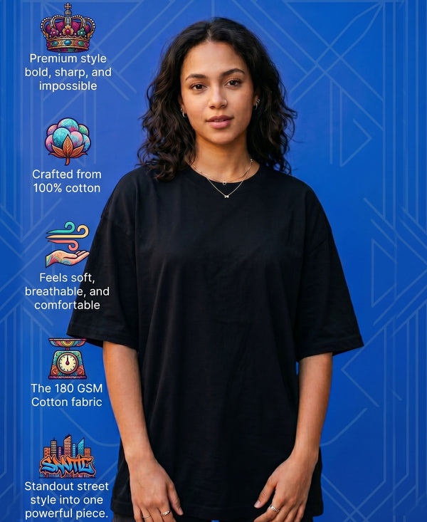 T.T. Women Oversized Fit Cotton Round Neck Tees Black