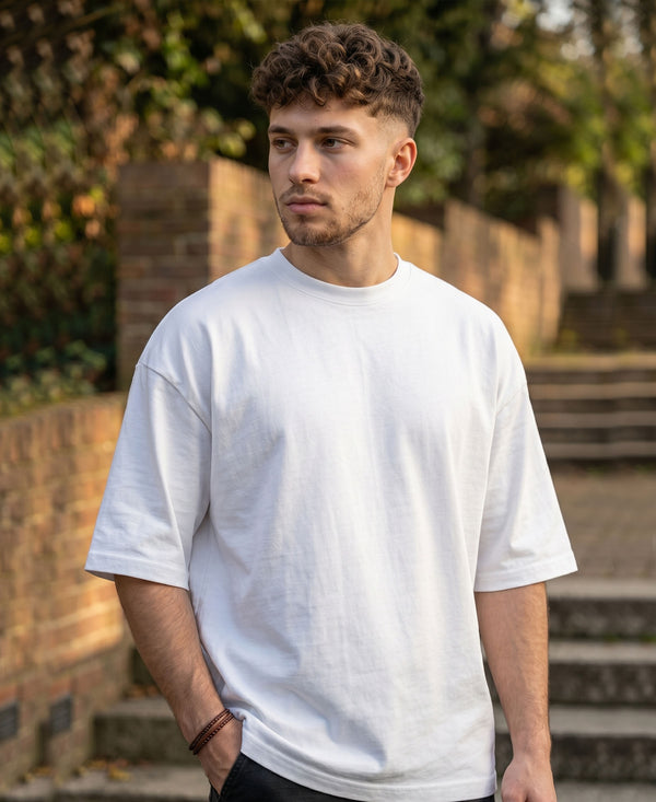 T.T. Men Oversized Fit Cotton Round Neck Tees White