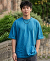 T.T. Men Oversized Fit Cotton Round Neck Tees Teal Blue