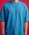 T.T. Men Oversized Fit Cotton Round Neck Tees Teal Blue