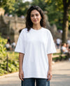 T.T. Women Oversized Fit Cotton Round Neck Tees White