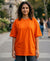 T.T. Women Oversized Fit Cotton Round Neck Tees Orange