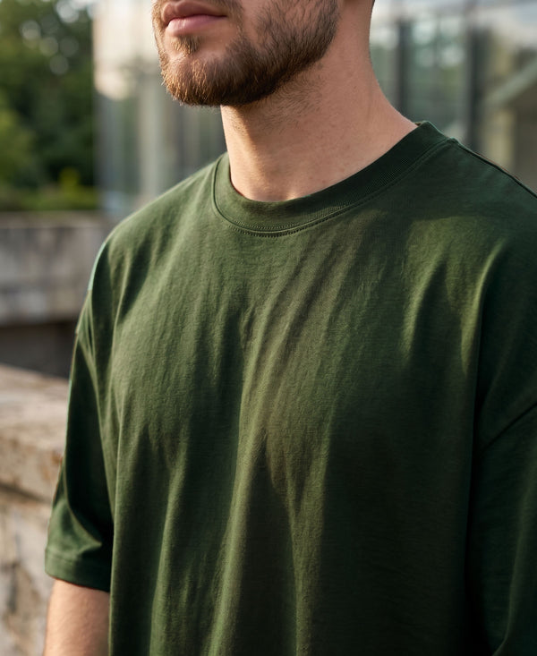 T.T. Men Oversized Fit Cotton Round Neck Tees Green