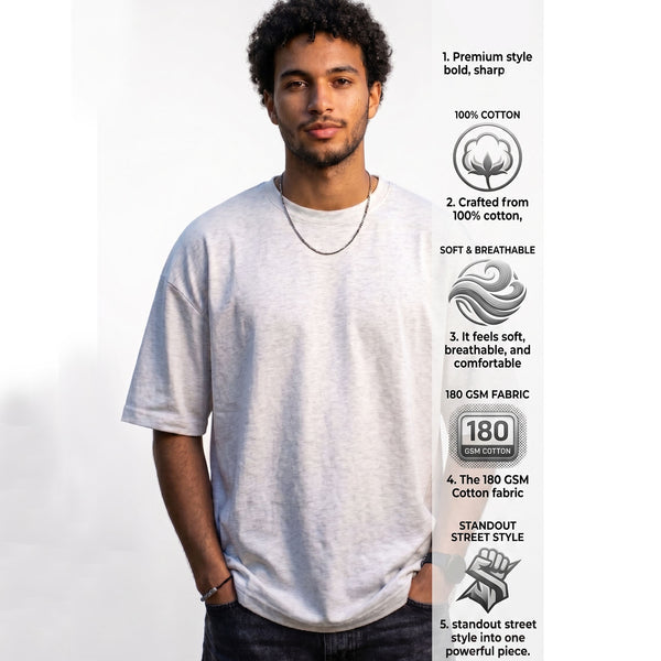 T.T. Men Oversized Fit Cotton Round Neck Tees Grey Melange