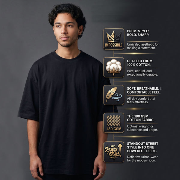 T.T. Men Oversized Fit Cotton Round Neck Tees Black