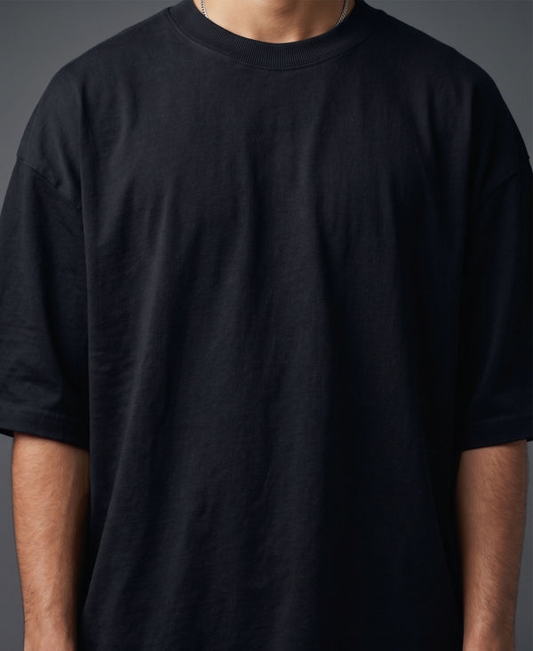 T.T. Men Oversized Fit Cotton Round Neck Tees Black