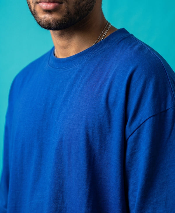 T.T. Men Oversized Fit Cotton Round Neck Tees Royal Blue