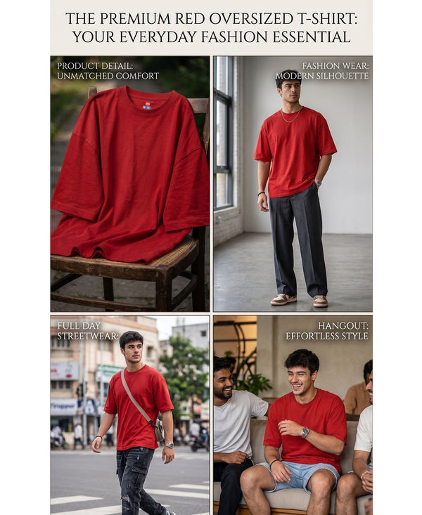 T.T. Men Oversized Fit Cotton Round Neck Tees Red