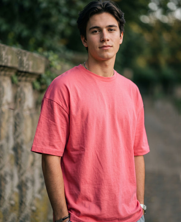 T.T. Men Oversized Fit Cotton Round Neck Tees Pink