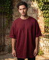 T.T. Men Oversized Fit Cotton Round Neck Tees Maroon