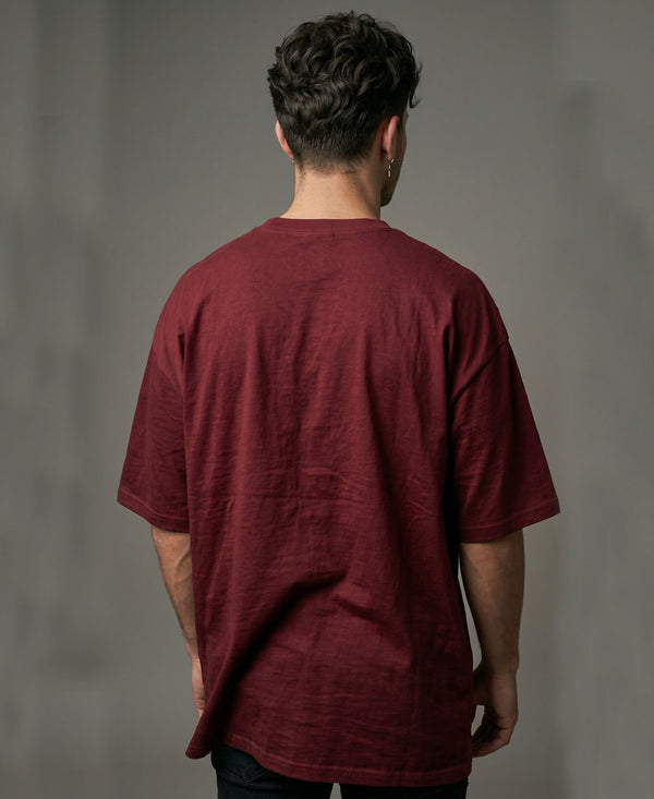 T.T. Men Oversized Fit Cotton Round Neck Tees Maroon
