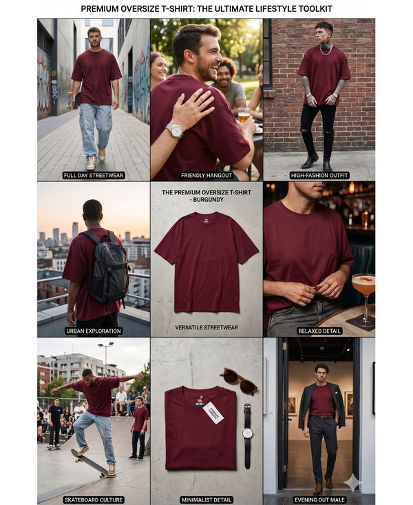 T.T. Men Oversized Fit Cotton Round Neck Tees Maroon