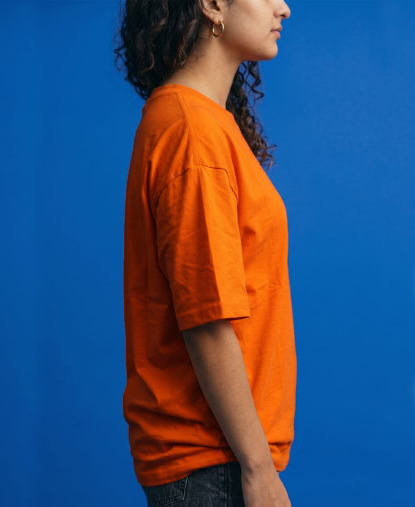 T.T. Women Oversized Fit Cotton Round Neck Tees Orange