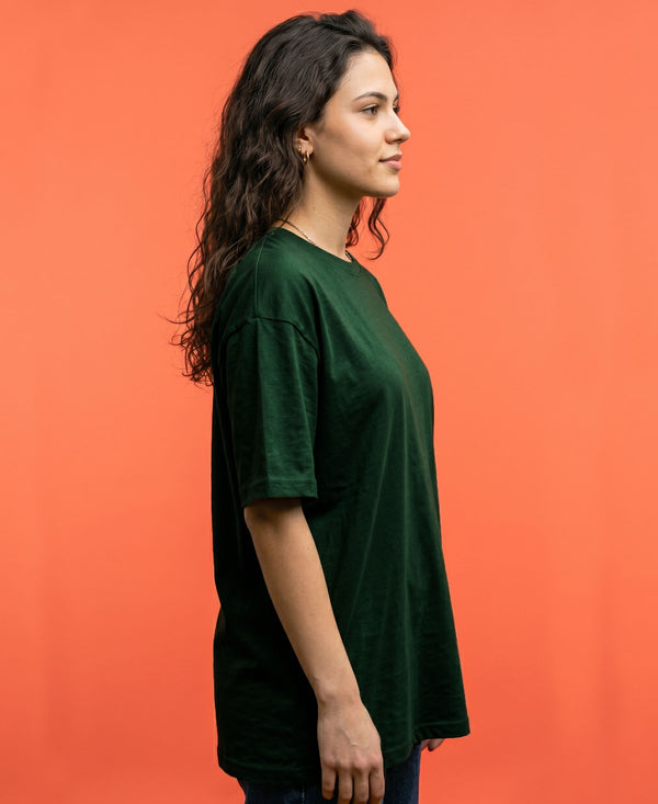 T.T. Women Oversized Fit Cotton Round Neck Tees Green