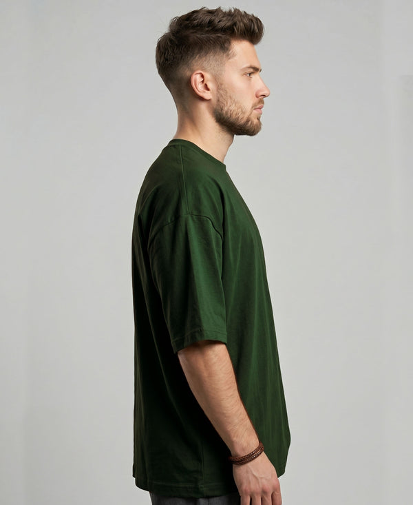 T.T. Men Oversized Fit Cotton Round Neck Tees Green