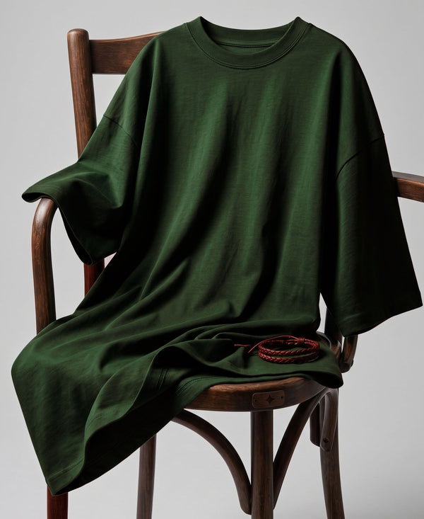 T.T. Men Oversized Fit Cotton Round Neck Tees Green