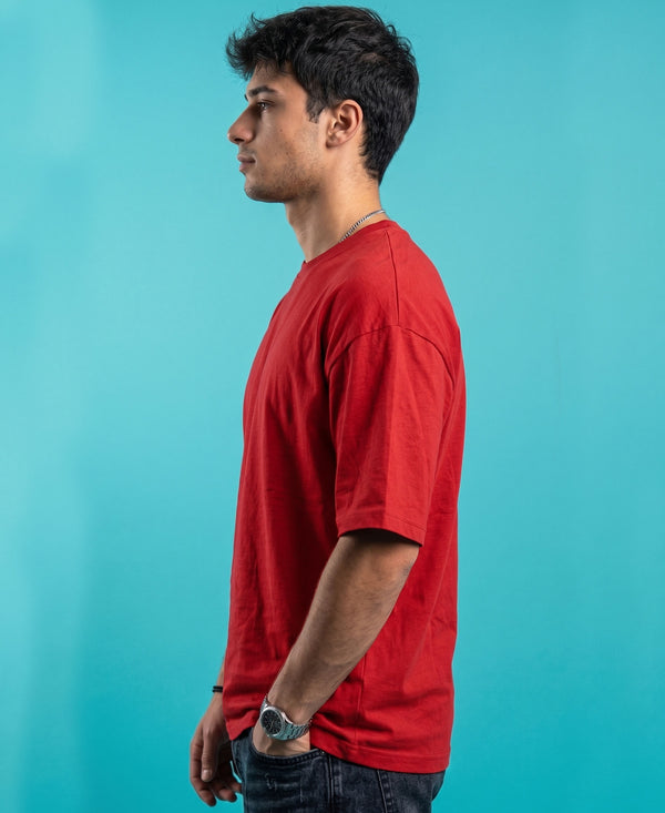 T.T. Men Oversized Fit Cotton Round Neck Tees Red