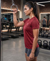 T.T. Women Dri-Fit Polyester Dot- Knit Fabric Round Neck Tees Maroon