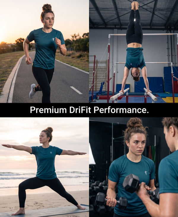T.T. Women Dri-Fit Polyester Dot- Knit Fabric Round Neck Tees Teal