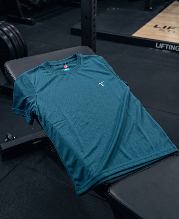 T.T. Women Dri-Fit Polyester Dot- Knit Fabric Round Neck Tees Teal