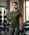 T.T. Women Dri-Fit Polyester Dot- Knit Fabric Round Neck Tees Olive