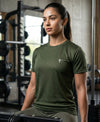 T.T. Women Dri-Fit Polyester Dot- Knit Fabric Round Neck Tees Olive
