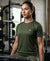 T.T. Women Dri-Fit Polyester Dot- Knit Fabric Round Neck Tees Olive
