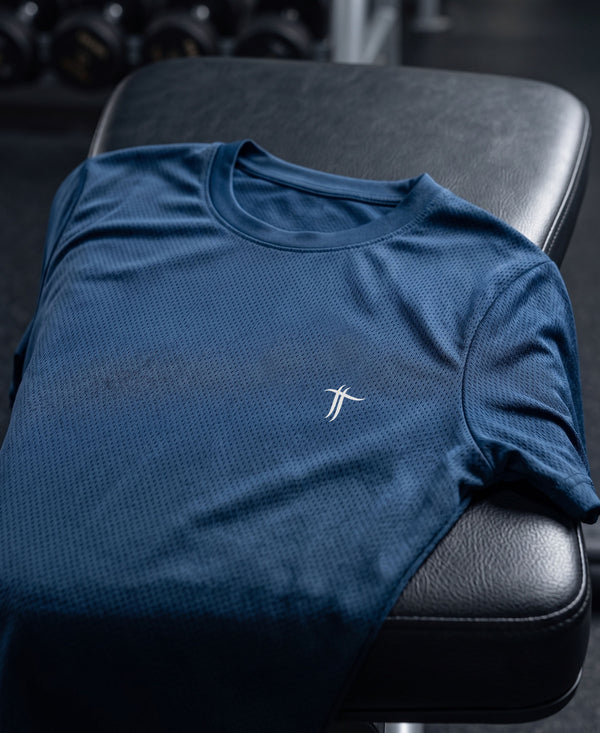 T.T. Women Dri-Fit Polyester Dot- Knit Fabric Round Neck TeesBlue
