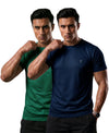 T.T. Men Dri-Fit Polyester Dot- Knit Fabric| Round Neck | Half Sleeve | Sweat-Wicking Gym & Active Wear Tees Pack Of 2 Green,Navy
