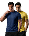 T.T. Men Dri-Fit Polyester Dot- Knit Fabric| Round Neck | Half Sleeve | Sweat-Wicking Gym & Active Wear Tees Pack Of 2 Blue,Yellow