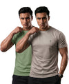 T.T. Men Dri-Fit Polyester Dot- Knit Fabric| Round Neck | Half Sleeve | Sweat-Wicking Gym & Active Wear Tees Pack Of 2 Light Green,Light Grey