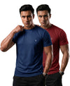 T.T. Men Dri-Fit Polyester Dot- Knit Fabric| Round Neck | Half Sleeve | Sweat-Wicking Gym & Active Wear Tees Pack Of 2 Blue,Maroon