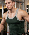 T.T. Men|Titanic Premium Gym Vest|Pure Cotton|Rib Fabric|Moisture-Wicking, Breathable & Stretchable Sleeveless Undershirt| Ideal For Gym, Sports & Daily Wear|Pack Of 2|Green,Grey Melange