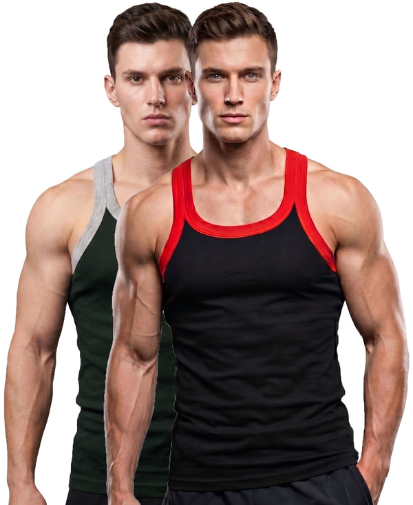 T.T. Men|Titanic Premium Gym Vest|Pure Cotton|Rib Fabric|Moisture-Wicking, Breathable & Stretchable Sleeveless Undershirt| Ideal For Gym, Sports & Daily Wear|Pack Of 2|Black,Green