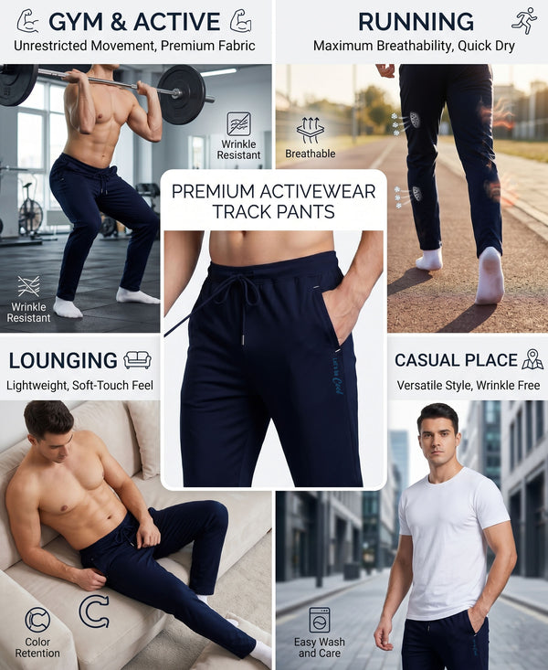 T.T. Men Regular Fit |Dri-Fit| Lightweight|Breathable| Wrinkle Resistent|Sports Track Pant|Ideal For Gym, Running, Lounge & Casual Wear -Navy