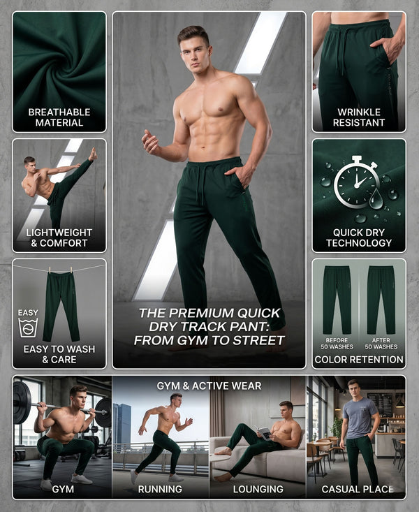 T.T. Men Regular Fit |Dri-Fit| Lightweight|Breathable| Wrinkle Resistent|Sports Track Pant|Ideal For Gym, Running, Lounge & Casual Wear -Green