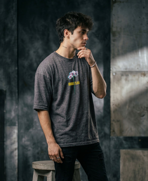 T.T. Men|Oversized Printed T-Shirt|Round Neck|Soft Breathable Cotton Fabric | Street , Casual & Outdoor Wear Tees|Big Print|Anthra Melange