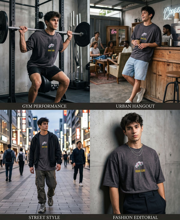 T.T. Men|Oversized Printed T-Shirt|Round Neck|Soft Breathable Cotton Fabric | Street , Casual & Outdoor Wear Tees|Big Print|Anthra Melange