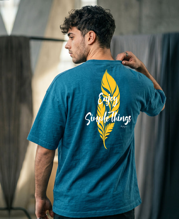 T.T. Men|Oversized Printed T-Shirt|Round Neck|Soft Breathable Cotton Fabric | Street , Casual & Outdoor Wear Tees|Big Print|Teal Blue